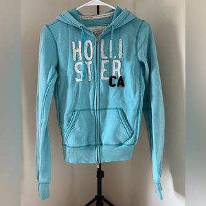 Y2K Early 200s Hollister Blue Hooded Sweater Full Zip Up Size Small